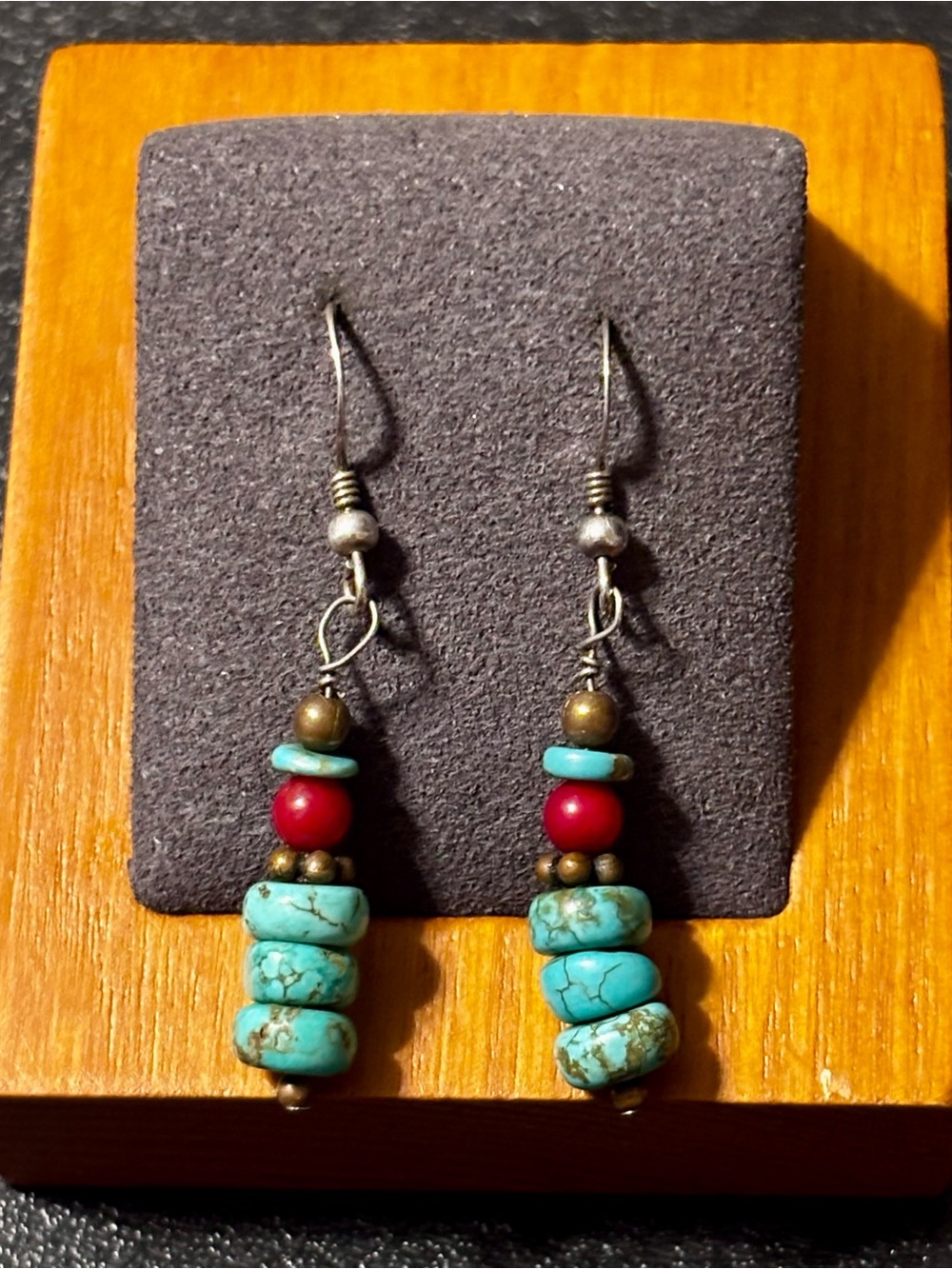 Sterling Silver‎ Southwestern Blue and Red Beads Dangle Earrings